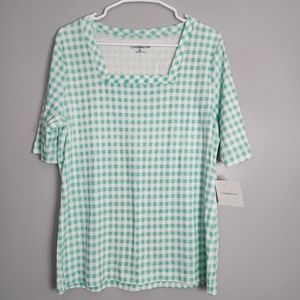 NWT Croft & Barrow square neck short sleeve top. Sz XLG turquoise/white.